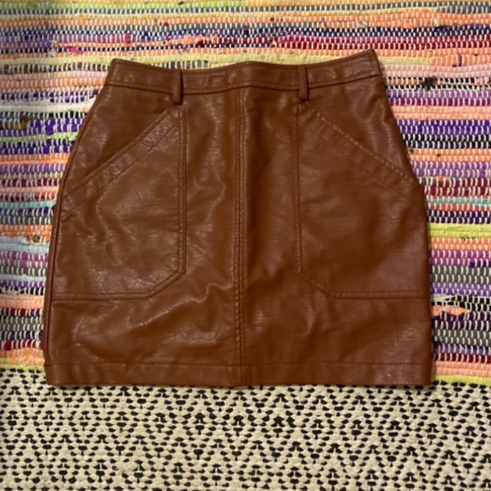 Warm brown vegan leather mini skirt